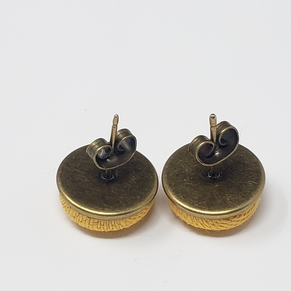 New Handmade | Upcycled Solid Yellow Button Stud Earrings - Picture 3 of 4